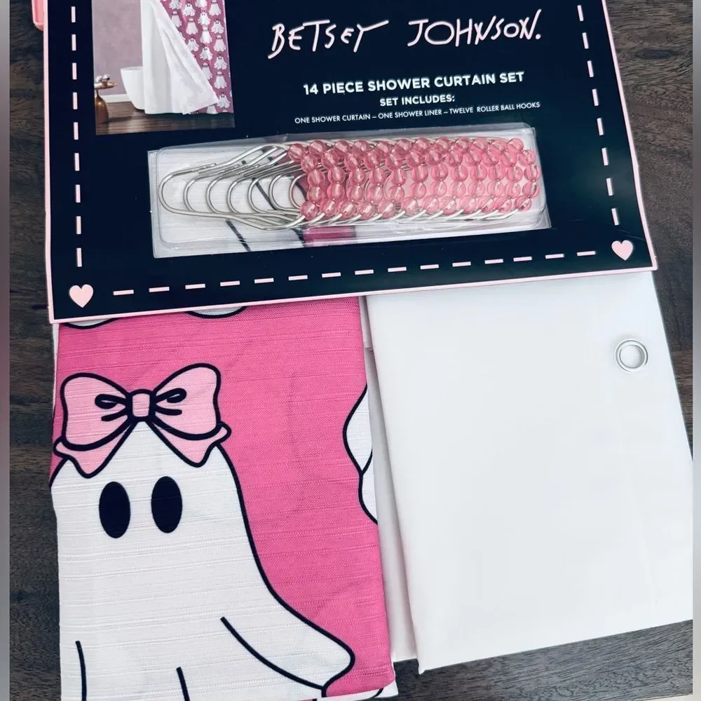 Betsey Johnson Pink Ghost Whimsigoth Halloween Shower Curtain Set